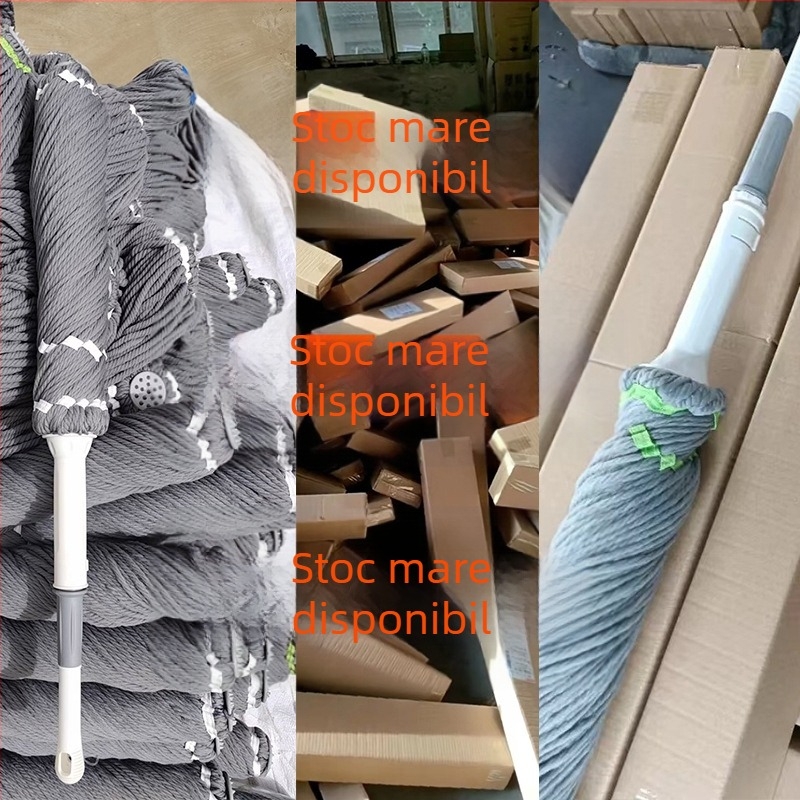 Mop rotativ cu mecanism de stoarcere prin răsucire – cap microfibră, tijă din oțel inoxidabil, lungime telescopică 84–130 cm, rată de stoarcere 80–90%