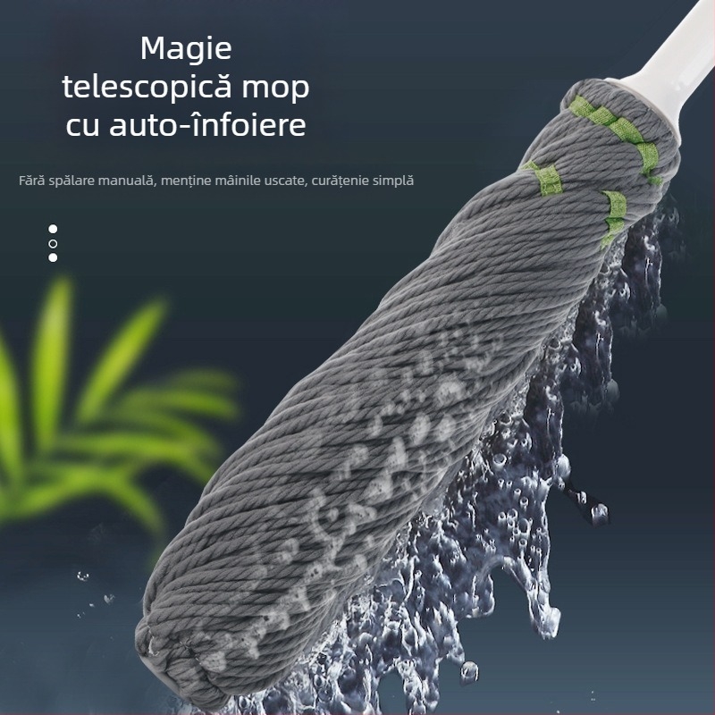 Mop rotativ cu mecanism de stoarcere prin răsucire – cap microfibră, tijă din oțel inoxidabil, lungime telescopică 84–130 cm, rată de stoarcere 80–90%