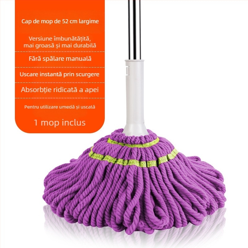 Mop rotativ cu mecanism de stoarcere prin răsucire – cap microfibră, tijă din oțel inoxidabil, lungime telescopică 84–130 cm, rată de stoarcere 80–90%