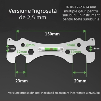 Cheie universală de duș pentru instalare în baie – oțel inoxidabil, finisaj lucios, greutate 0,15 kg, cap hexagonal