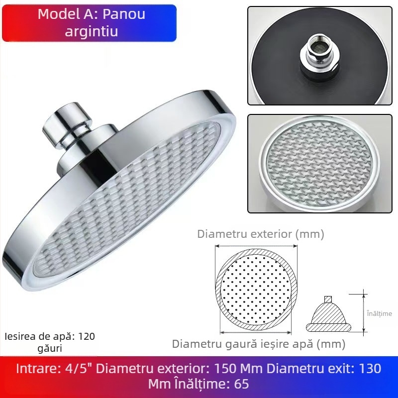 Cap de duș cu pulverizare superioară, ABS, funcții jet și ploaie, 1,6 MPa, 0–100°C, instalare manuală