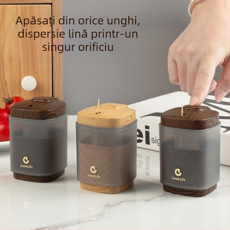 Cutie pentru scobitori, model lemn, stil japonez, din plastic, ejectare automată, personalizare disponibilă