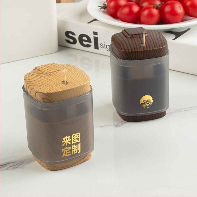 Cutie pentru scobitori, model lemn, stil japonez, din plastic, ejectare automată, personalizare disponibilă