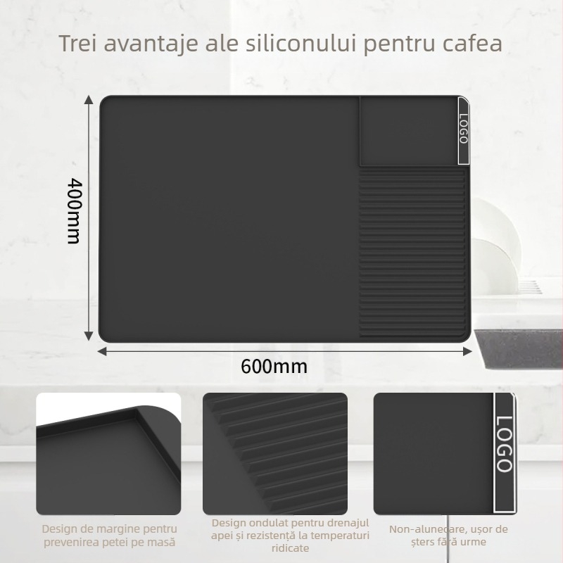 Covor din silicon pentru aparat de cafea – pătrat, monocrom, izolant și protecție pentru bar, Yida