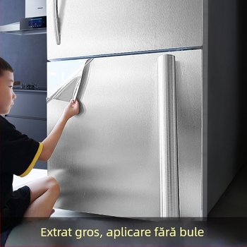 Autocolant autoadeziv pentru frigider din oțel inoxidabil, pentru frigidere cu uși duble, finisaj argintiu metalic ce schimbă culoarea