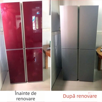 Autocolant autoadeziv pentru frigider din oțel inoxidabil, pentru frigidere cu uși duble, finisaj argintiu metalic ce schimbă culoarea