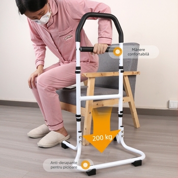 Bară de sprijin la marginea patului pentru persoanele în vârstă, cu braț pentru toaletă — montaj fără găuri, aliaj de aluminiu, model YC1226