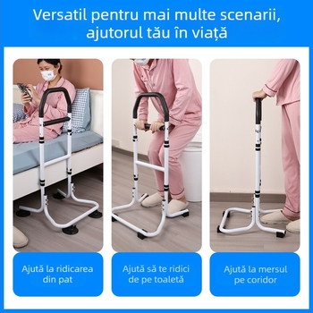 Bară de sprijin la marginea patului pentru persoanele în vârstă, cu braț pentru toaletă — montaj fără găuri, aliaj de aluminiu, model YC1226