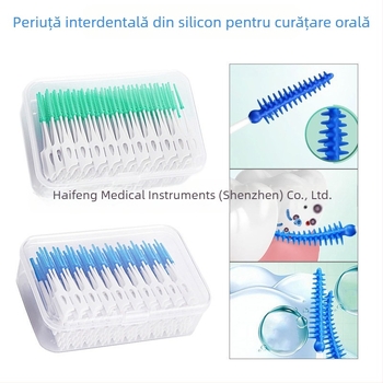 Perie interdentală din silicon moale, vârf adaptabil pentru curățarea spațiilor dintre dinți; potrivită pentru aparate ortodontice; model AFA; cutie cu 40 de bucăți.