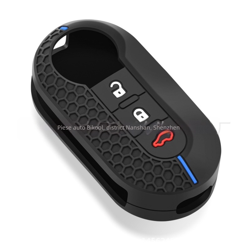 Carcasă de cheie din silicon pentru Fiat 500, pliabilă cu 3 butoane, design decupat