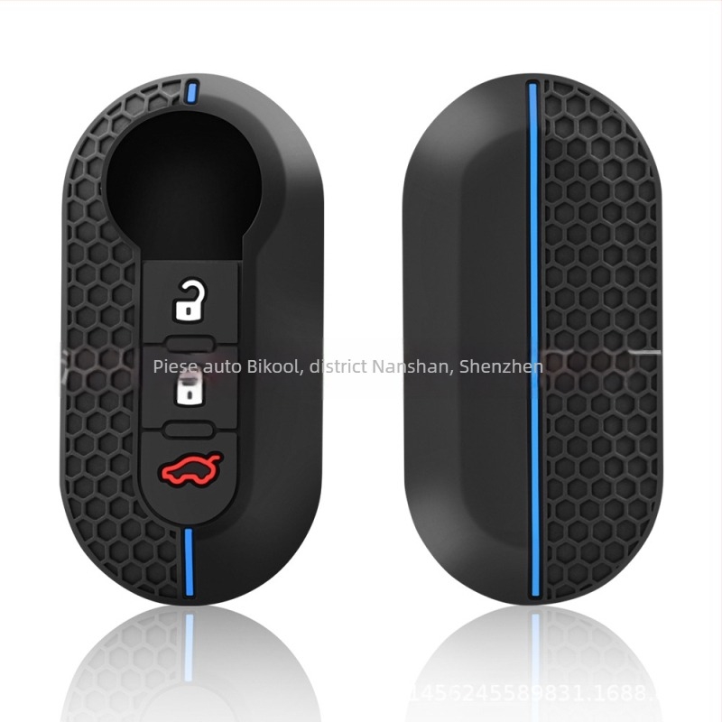 Carcasă de cheie din silicon pentru Fiat 500, pliabilă cu 3 butoane, design decupat
