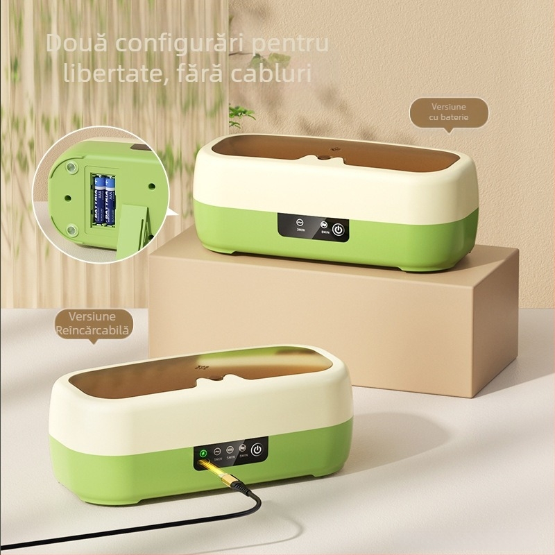 Mașină de curățat ochelari și bijuterii — compactă, automată, portabilă; alimentare USB sau baterie uscată/încărcare; 3,7V, 0,5W; model QX-051; funcționare mecanică