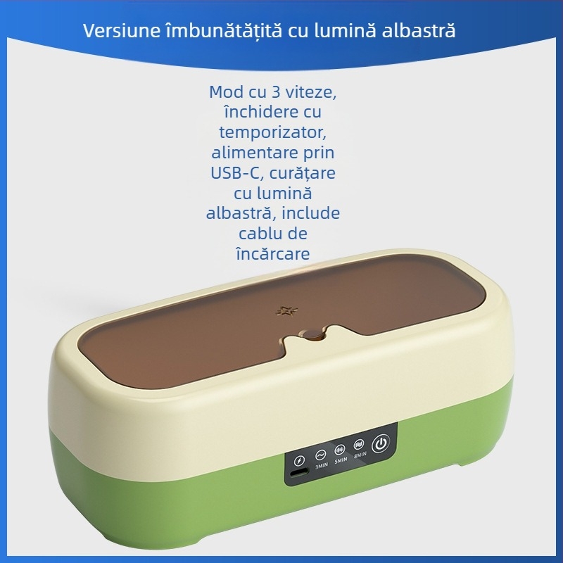 Mașină de curățat ochelari și bijuterii — compactă, automată, portabilă; alimentare USB sau baterie uscată/încărcare; 3,7V, 0,5W; model QX-051; funcționare mecanică