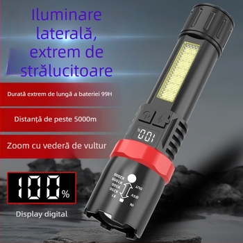 Lanternă cu laser, încărcare USB, afișaj digital, 5W, rază 100–200 m