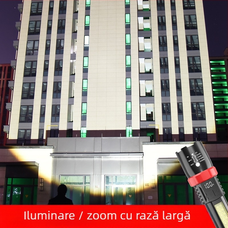 Lanternă cu laser, încărcare USB, afișaj digital, 5W, rază 100–200 m