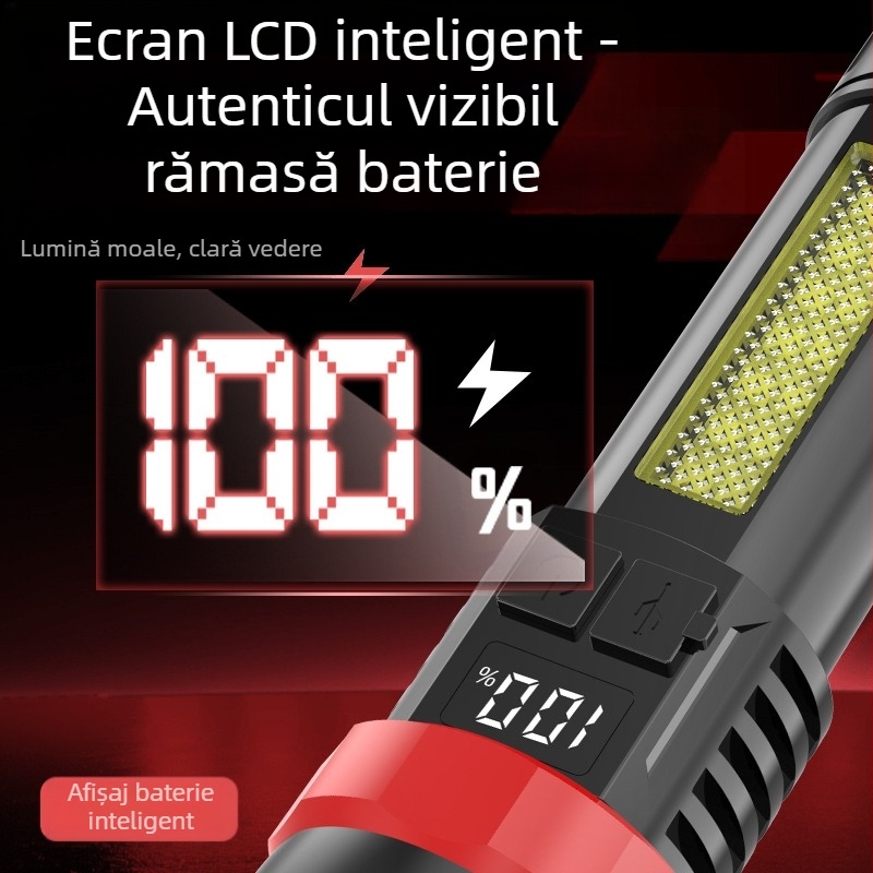 Lanternă cu laser, încărcare USB, afișaj digital, 5W, rază 100–200 m