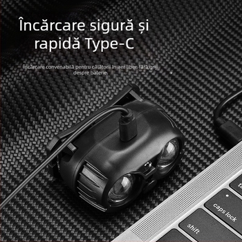 Frontala USB reîncărcabilă cu LED XPG, portabilă, rază 100–200 m, baterie Li‑ion încorporată 14500 400 mAh, generare energie prin apăsare manuală