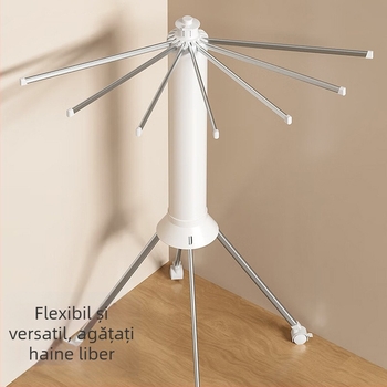 Raft de uscare pentru haine, cu bază pe podea, design mobil în formă de aripă, din plastic, extensibil și pliabil