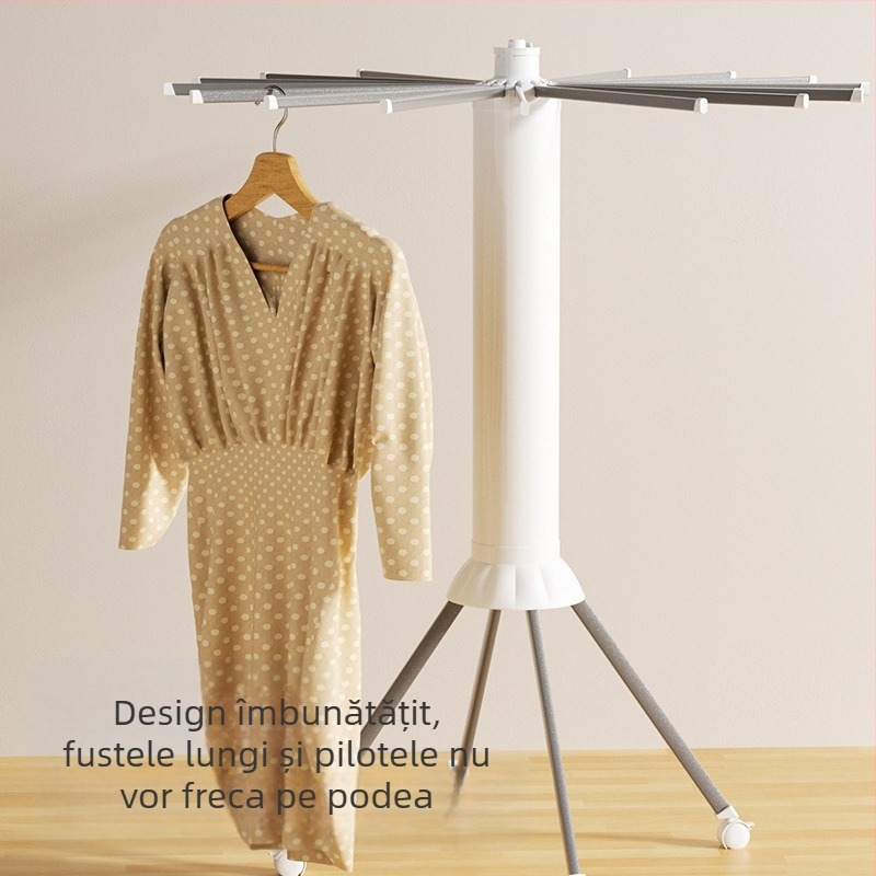 Raft de uscare pentru haine, cu bază pe podea, design mobil în formă de aripă, din plastic, extensibil și pliabil