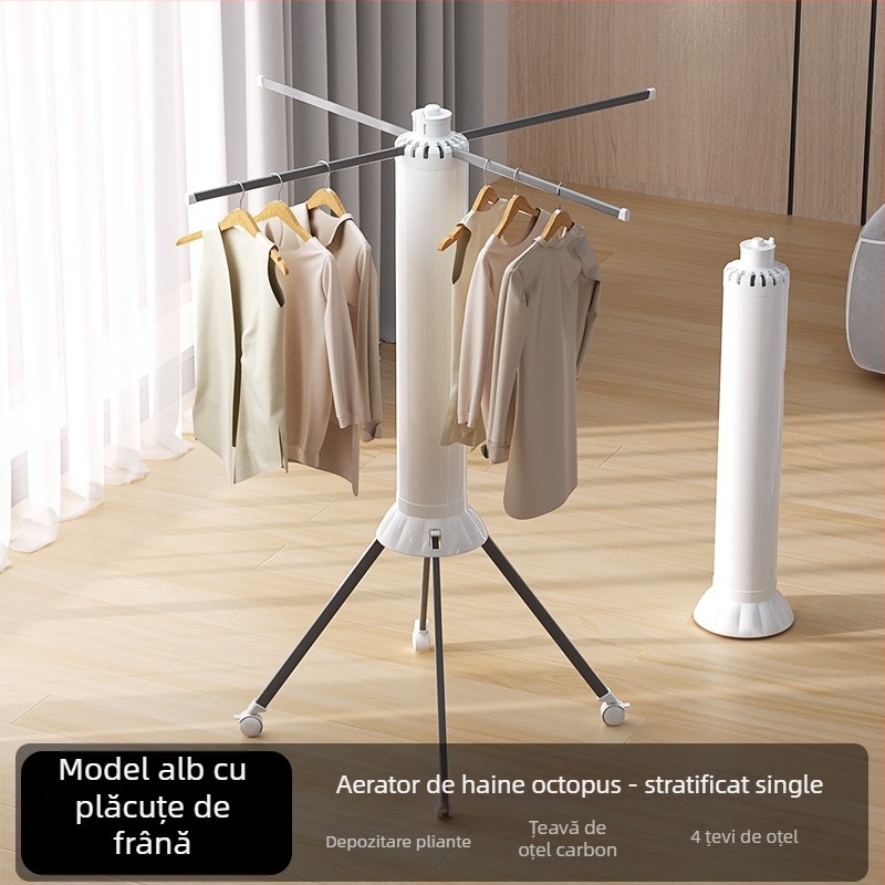 Raft de uscare pentru haine, cu bază pe podea, design mobil în formă de aripă, din plastic, extensibil și pliabil