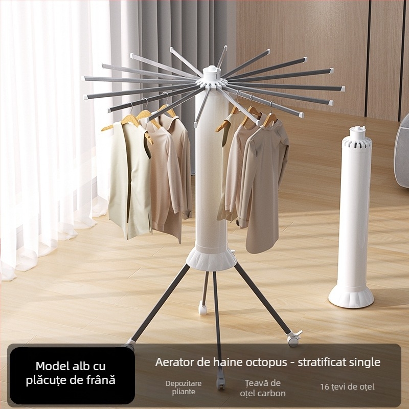 Raft de uscare pentru haine, cu bază pe podea, design mobil în formă de aripă, din plastic, extensibil și pliabil