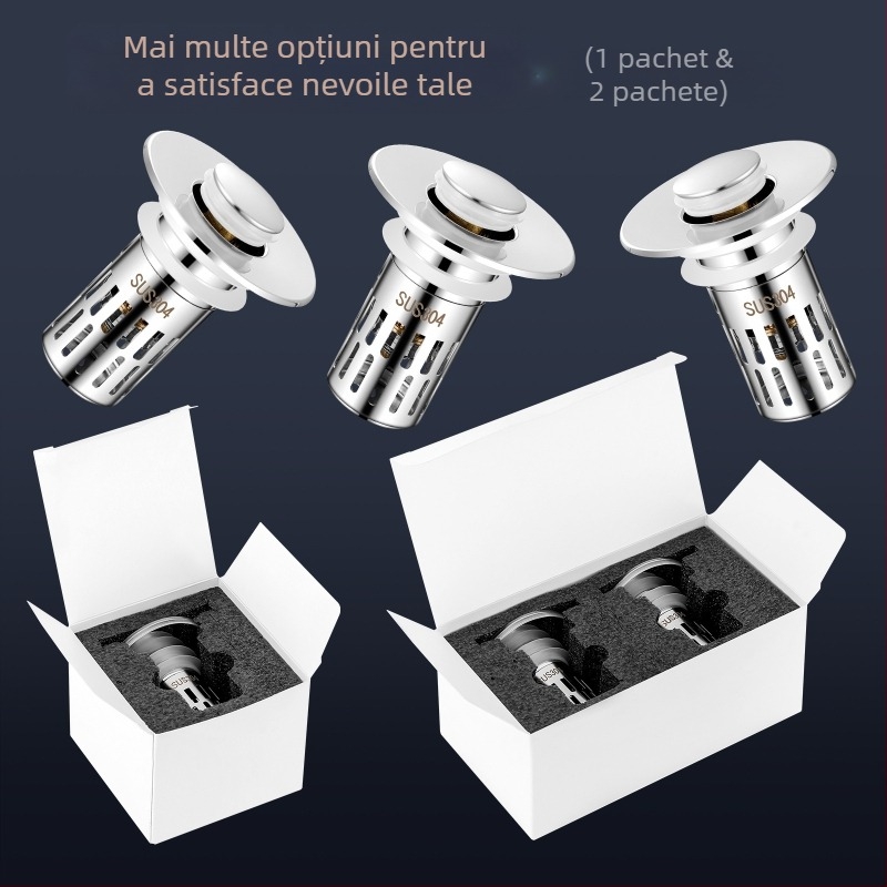 Dop de scurgere pentru chiuvetă (US standard) cu nucleu din cupru, filtru din oțel inoxidabil 304, finisaj ABS placat cu cupru — Model E1