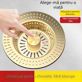 Filtru pentru chiuveta de bucătărie din oțel inoxidabil 304 cu nucleu pop-up (bounce core) - model Golden strainer sink bounce core, marcă An Yu, tip bounce, form launching, stil Modern simplicity