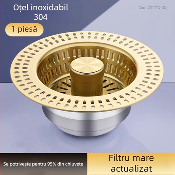 Filtru pentru chiuveta de bucătărie din oțel inoxidabil 304 cu nucleu pop-up (bounce core) - model Golden strainer sink bounce core, marcă An Yu, tip bounce, form launching, stil Modern simplicity