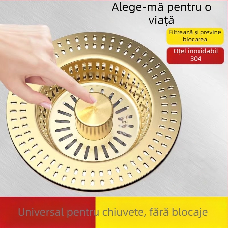 Filtru pentru chiuveta de bucătărie din oțel inoxidabil 304 cu nucleu pop-up (bounce core) - model Golden strainer sink bounce core, marcă An Yu, tip bounce, form launching, stil Modern simplicity