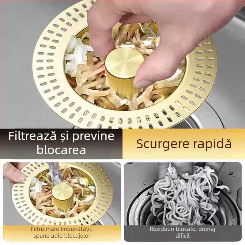 Filtru pentru chiuveta de bucătărie din oțel inoxidabil 304 cu nucleu pop-up (bounce core) - model Golden strainer sink bounce core, marcă An Yu, tip bounce, form launching, stil Modern simplicity