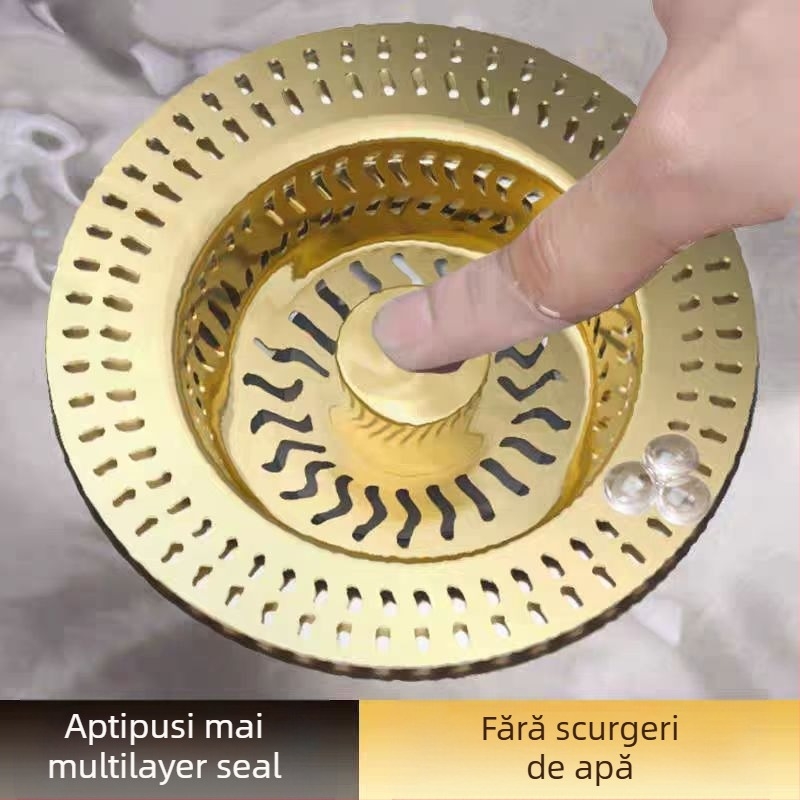 Filtru pentru chiuveta de bucătărie din oțel inoxidabil 304 cu nucleu pop-up (bounce core) - model Golden strainer sink bounce core, marcă An Yu, tip bounce, form launching, stil Modern simplicity