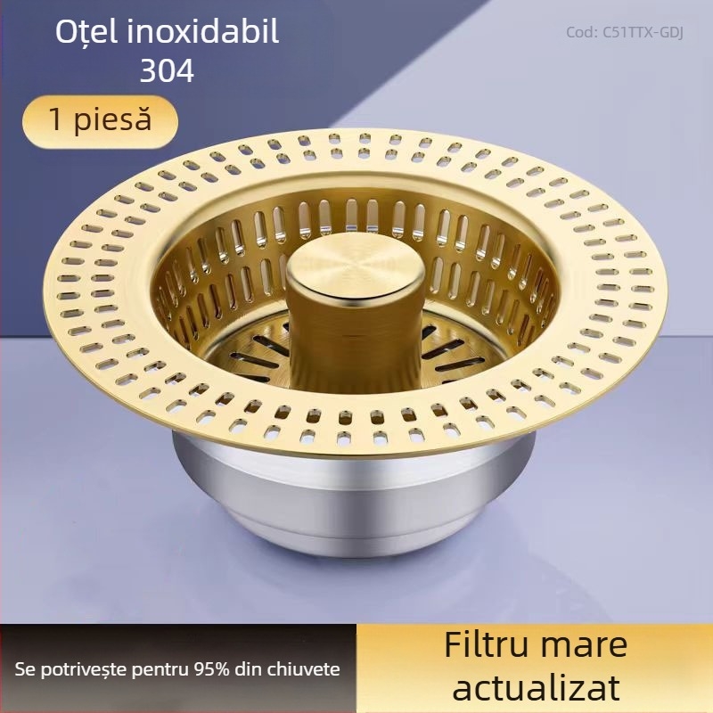 Filtru pentru chiuveta de bucătărie din oțel inoxidabil 304 cu nucleu pop-up (bounce core) - model Golden strainer sink bounce core, marcă An Yu, tip bounce, form launching, stil Modern simplicity