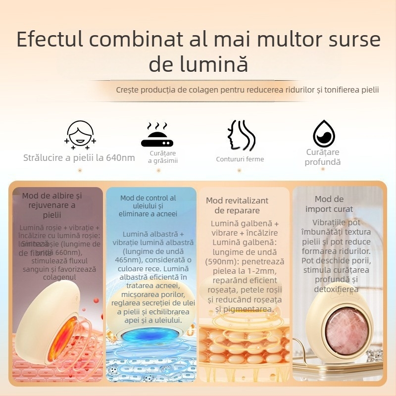 Instrument de Înfrumusețare — Masaj Facial cu Jad, Portabil, pentru Uz Casnic, IPX6 Rezistent la Apă, Baterie Încorporată 800–1000mAh, Albire, Hidratare, Rejuvenare a Pielii, Lumină Colorată