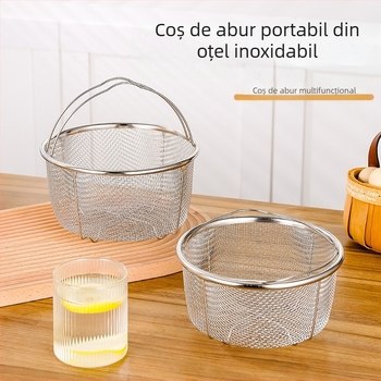 Coș de abur din oțel inoxidabil 201, pliabil, pentru cuptor de orez și oală sub presiune — multifuncțional, cu filtru din plasă pentru ulei