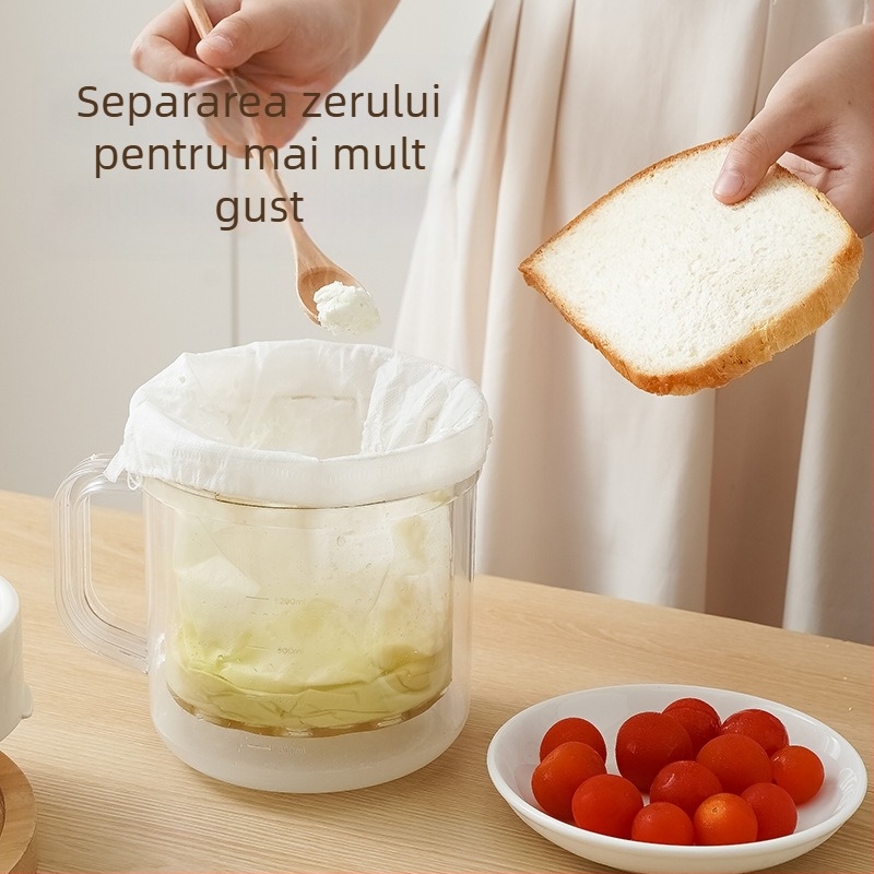 Filtru de iaurt rotund manual și separator de zer – uz casnic, capacitate extra mare, neelectric, 3 pungi din materiale nețesute, materiale: PP/PS/ABS, arc din oțel inoxidabil 201