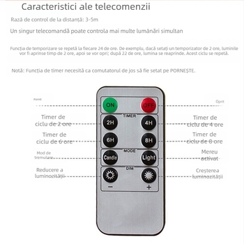 Lumânare LED cu telecomandă de 10 taste, corp cilindric lung din plastic, turnare prin injecție, logo imprimat