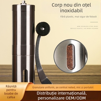 Râșniță manuală portabilă pentru cafea din oțel inoxidabil, prelucrare personalizată și logo gravat cu laser – Brand T.J