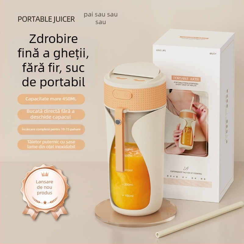 Storcător de fructe portabil, fără fir, cu viteză mare 12001–15000 rpm, capacitate 401–600 ml, 50W, baterie încorporată, plastic PC alimentar