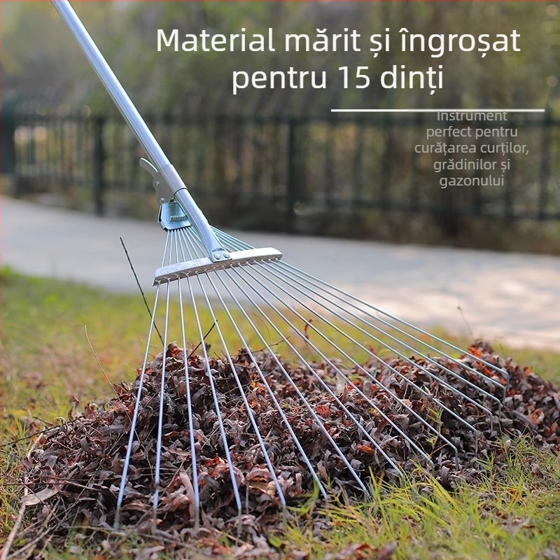 Greblă extensibilă pentru iarbă din oțel inoxidabil, reglabilă, cu dinți multipli, model DCAO-003