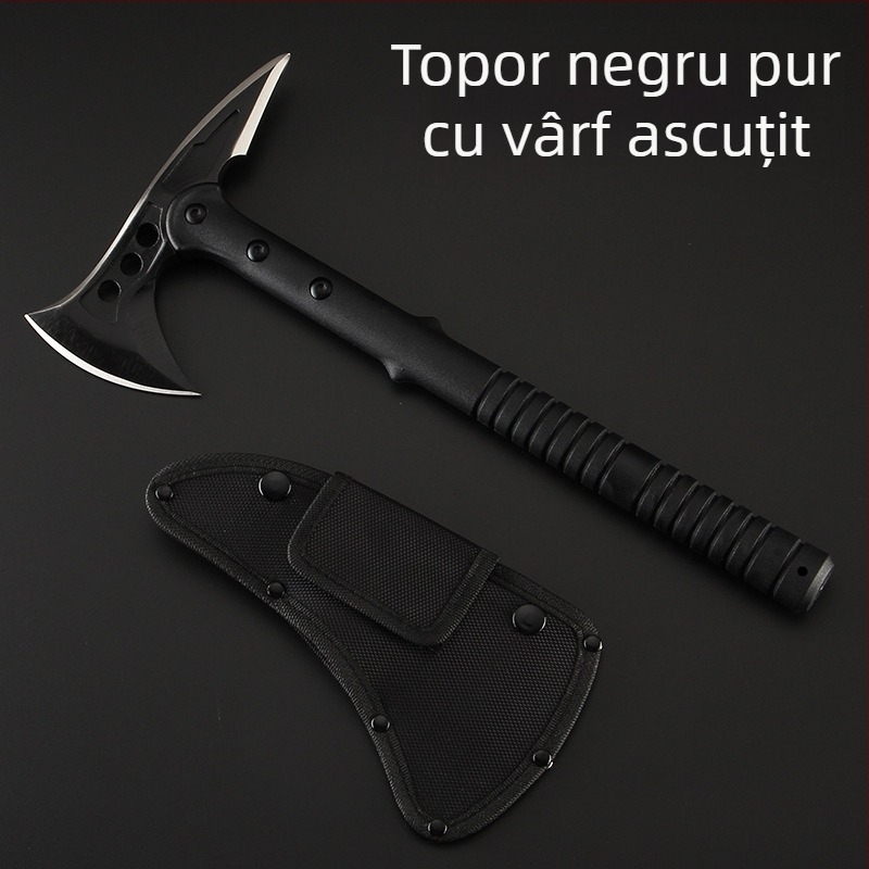 Topor de supraviețuire tactic cu cap de ciocan, vârf pentru stingerea incendiilor, oțel inoxidabil 420, duritate 55–57 HRC