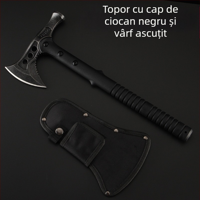 Topor de supraviețuire tactic cu cap de ciocan, vârf pentru stingerea incendiilor, oțel inoxidabil 420, duritate 55–57 HRC