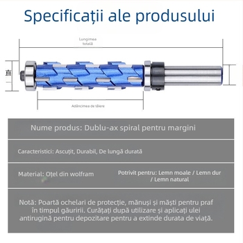 Freză laterală pentru lemn cu rulmenți dubli, tăiere spirală, profilare rulment, mâner rotund