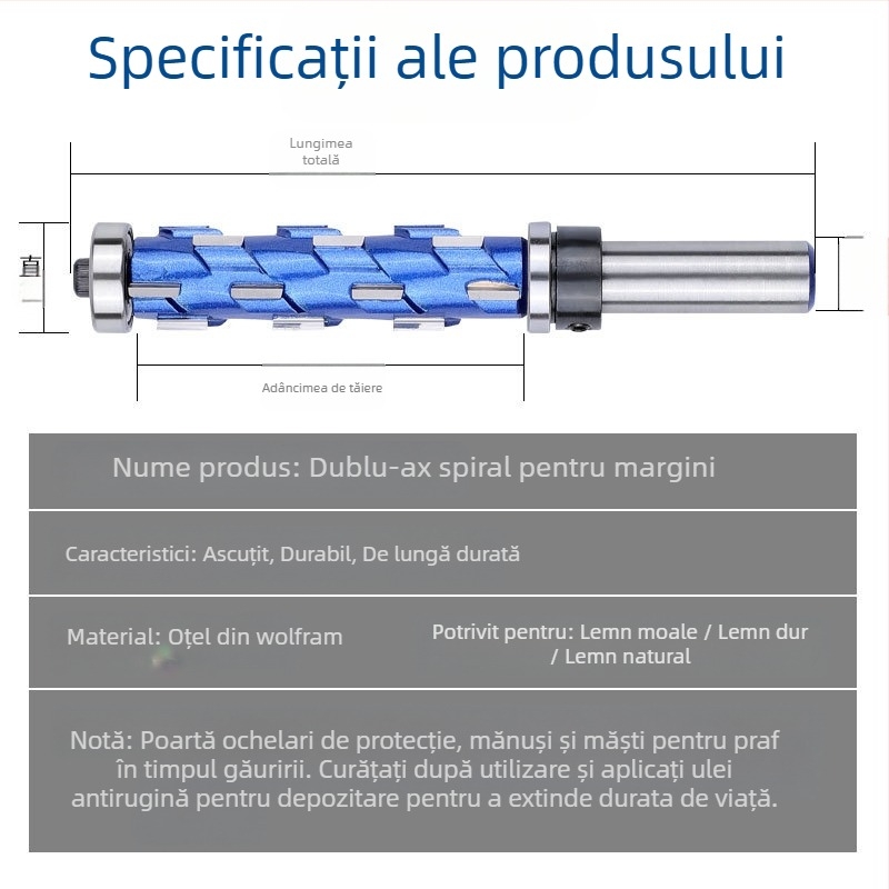 Freză laterală pentru lemn cu rulmenți dubli, tăiere spirală, profilare rulment, mâner rotund