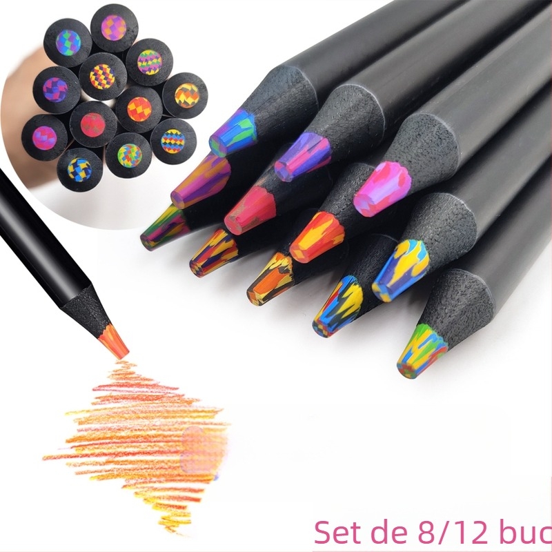 Set de creion cu lemn, curcubeu, 12 culori, instrument de desen creativ (Carcasă: lemn; Marcă: Fără marcă; Tip: Altul)