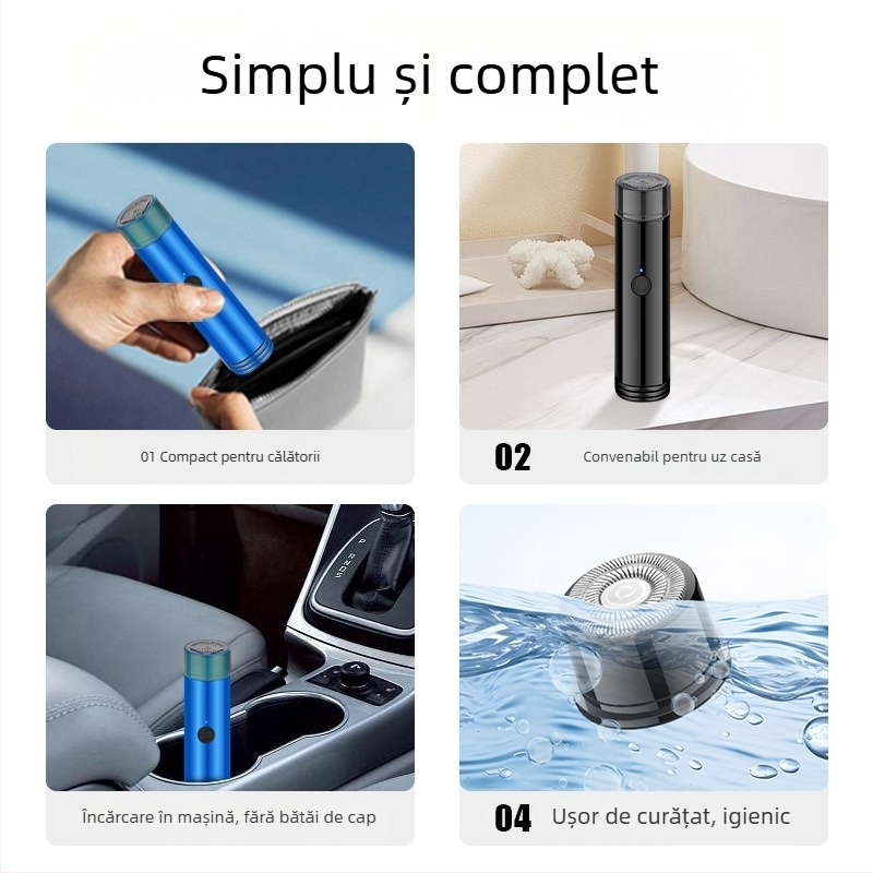 Geelyilai Mini Aparat de Ras Electric JLL022 – Cap rotativ cu o lamă, baterie încorporată 300–500 mAh, autonomie peste 60 de minute, cap de ras demontabil și lavabil