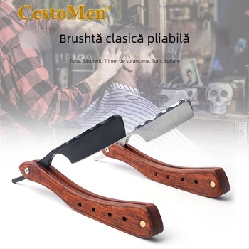 CestoMen aparat de ras manual, pliere, design vintage clasic, suport pentru ras, lamă neincluse