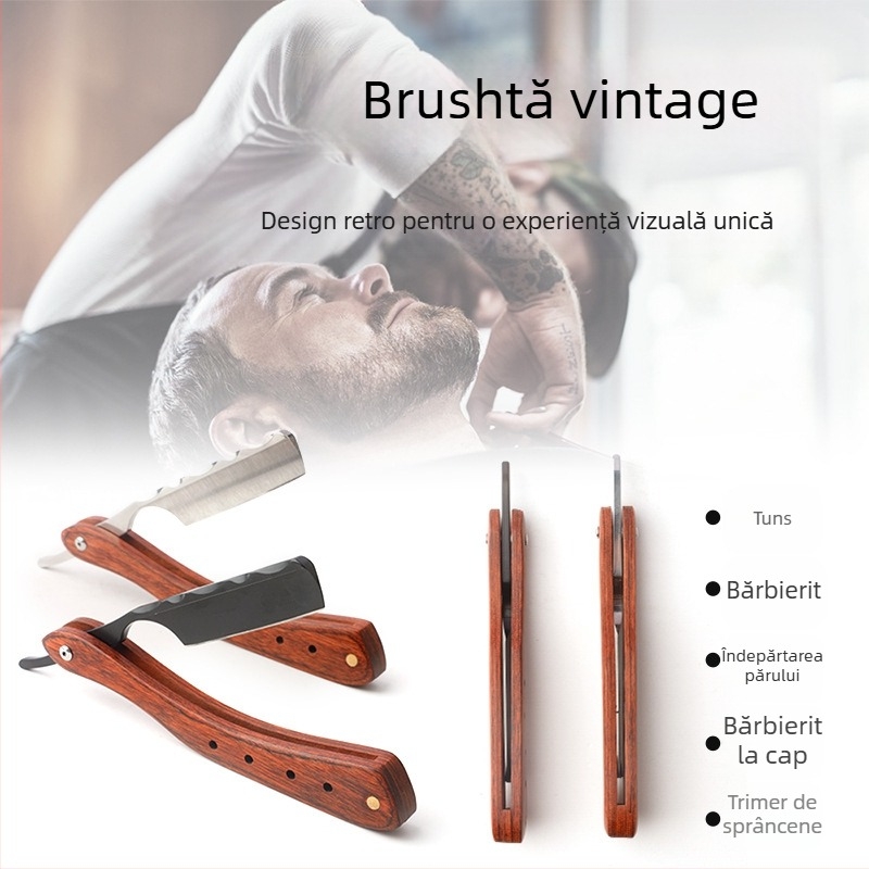 CestoMen aparat de ras manual, pliere, design vintage clasic, suport pentru ras, lamă neincluse
