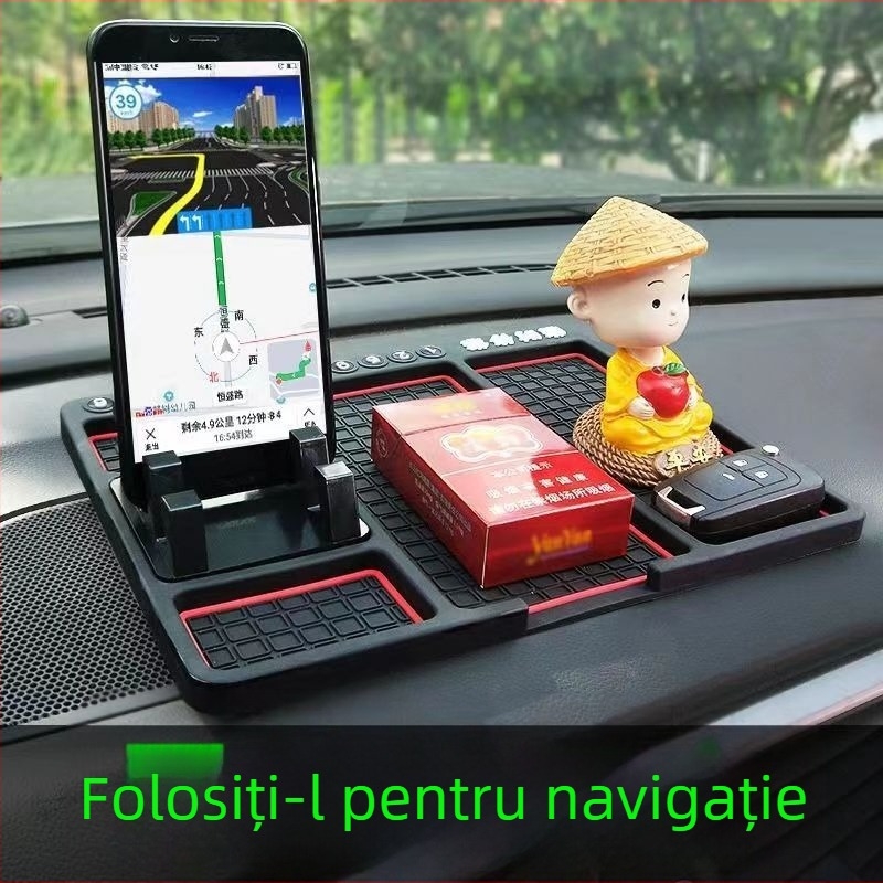 Covoraș silicon pentru bordul mașinii, antiderapant, cu suport pentru telefon și spațiu de depozitare