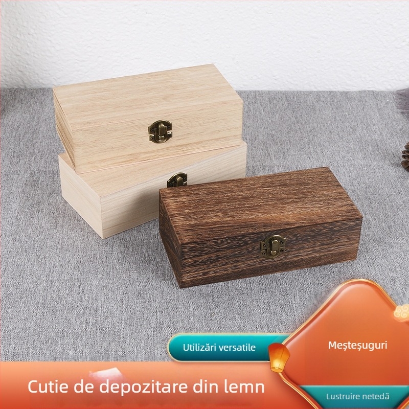 Cutie din lemn Paulownia, gravată, pentru ambalarea ceaiului, bijuteriilor și a parfumurilor — fără logo, uz universal