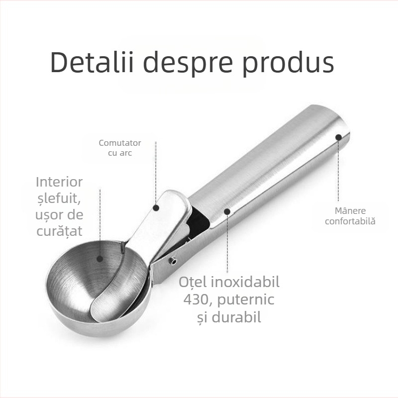 Lingură de înghețată din oțel inoxidabil pentru adulți, design modern minimalist, finisaj lustruit cu apă, personalizare disponibilă